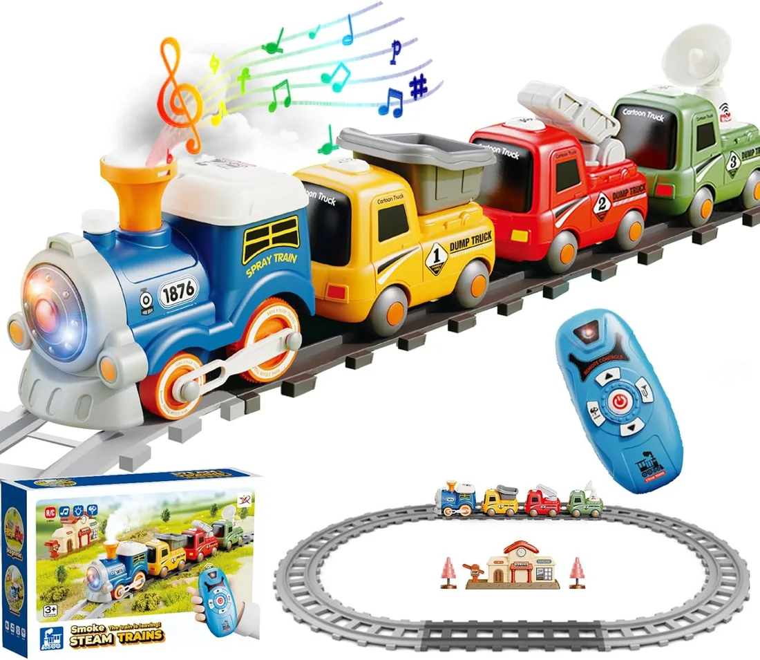 Remote control cartoon train (atomized smoke/light vocals/3-speed switch key) light-colored front view 2